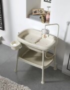 Little Mom Set de baie pentru bebelusi Beige cu masuta de infasat cadita cu termometru digital incorporat salteluta ergonomica si carusel cu jucarii suspendate inclus