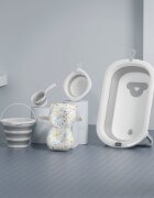 Little Mom Set de baita 5 in 1 Premium pentru bebelusi Comfort Care grey Cadita pliabila cu termometru integrat Hamac moale ergonomic si accesorii de imbaiere incluse