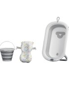 Little Mom Set de baita 5 in 1 Premium pentru bebelusi Comfort Care grey Cadita pliabila cu termometru integrat Hamac moale ergonomic si accesorii de imbaiere incluse