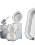 Little Mom Set de baita 5 in 1 Premium pentru bebelusi Comfort Care grey Cadita pliabila cu termometru integrat Hamac moale ergonomic si accesorii de imbaiere incluse
