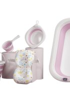 Little Mom Set de baita 5 in 1 Premium pentru bebelusi Comfort Care pink Cadita pliabila cu termometru integrat Hamac moale ergonomic si accesorii de imbaiere incluse