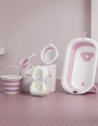 Little Mom Set de baita 5 in 1 Premium pentru bebelusi Comfort Care pink Cadita pliabila cu termometru integrat Hamac moale ergonomic si accesorii de imbaiere incluse