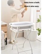 Little Mom Set de baita pentru bebelusi Grey include Cadita pliabila cu termometru digital integrat dimensiune 76 x 21 x 49 cm si Stativ metalic pliabil inclus