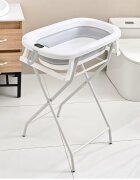 Little Mom Set de baita pentru bebelusi Grey include Cadita pliabila cu termometru digital integrat dimensiune 76 x 21 x 49 cm si Stativ metalic pliabil inclus