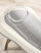 Little Mom Suport de baie pentru bebelusi AquaLounge Grey design ergonomic pliabil usor de transportat prevazut cu tetiera suprafata texturata cu orificii de drenaj material non-toxic dimensiune 26.5 x 50 x 17 cm