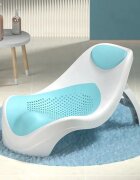Little Mom Suport de baie pentru bebelusi Blue design ergonomic pliabil prevazut cu tetiera si suprafata texturata cu gauri de scurgere a apei dimensiune 54 x 27.5 x 22 cm