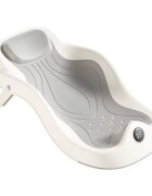Little Mom Suport de baie pentru bebelusi design ergonomic pliabil cu indicator de temperatura prevazut cu tetiera si suprafata texturata cu gauri de scurgere a apei dimensiune 58 x 11 x 30 cm