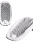 Little Mom Suport de baie pentru bebelusi Grey ComfortBath Baby design ergonomic pliabil usor de transportat prevazut cu tetiera suprafata texturata cu orificii de drenaj material non-toxic