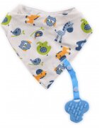 LORELLI Baveta tip bandana cu snur si jucarie dentitie bumbac Boy albastru