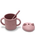 LORELLI Canuta cu manere si pai din silicon natural 9 luni+ Pink 200 ml