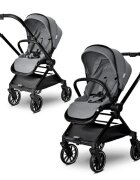 LORELLI Carucior 2 in 1 pentru copii Reya Grey cadru din aluminiu suspensii geanta cos individual cu maner de transport maner si sezut reversibile greutate suportata 22 kg
