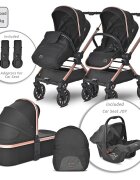 LORELLI Carucior 3 in 1 pentru copii Reya Negru Jasper cu maner reversibil cadru din aluminiu suspensii maner pentru transport greutate admisa 22 kg