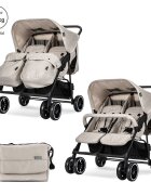 LORELLI Carucior pentru gemeni Twin Beige reglabil individual geanta pentru mama si huse pentru picioare