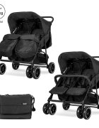 LORELLI Carucior pentru gemeni Twin Black reglabil individual geanta pentru mama si huse pentru picioare