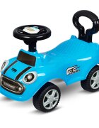 LORELLI Masinuta pentru copii Mini Blue fara pedale spatar cu functie de impingere protectie impotriva rasturnarii functii muzicale lumini inaltime de la sol la sezut 20 cm