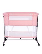 LORELLI Patut Co-Sleeper Milano Pink pliabil cu roti blocabile 2 picioare telescopice laterala cu fermoar inaltime reglabila pozitie anti-reflux