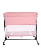 LORELLI Patut Co-Sleeper Milano Pink pliabil cu roti blocabile 2 picioare telescopice laterala cu fermoar inaltime reglabila pozitie anti-reflux