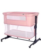 LORELLI Patut Co-Sleeper Milano Pink pliabil cu roti blocabile 2 picioare telescopice laterala cu fermoar inaltime reglabila pozitie anti-reflux