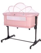 LORELLI Patut Co-Sleeper Milano Pink pliabil cu roti blocabile 2 picioare telescopice laterala cu fermoar inaltime reglabila pozitie anti-reflux