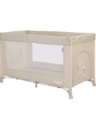 LORELLI Patut Noemi Fog Beige Star pliabil cu 1 nivel laterala cu fermoar roti cu sistem de blocare salteluta si geanta de transport incluse