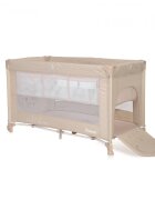 LORELLI Patut Noemi Fog Beige Star pliabil cu 2 nivele laterala cu fermoar roti cu sistem de blocare salteluta si geanta de transport incluse