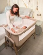 LORELLI Patut pliabil co-sleeper Millie Beige 0 luni+ maxim 9 kg inaltime reglabila 7 pozitii sistem antireflux plasa de tantari saltea inclusa