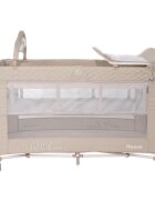 LORELLI Patut pliabil Noemi Plus Fog Beige Star cu 2 nivele usa laterala cu fermoar roti cu sistem de blocare accesorii incluse