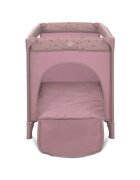 LORELLI Patut pliabil pentru copii Carina Pink Stars 2 nivele deschidere laterala cu fermoar prevazut cu roti cu frana