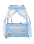 LORELLI Patut pliabil stil baldachin Magic Sleep Blue Moon Sleeping Bear cu 2 nivele usa laterala cu fermoar roti accesorii incluse