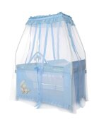 LORELLI Patut pliabil stil baldachin Magic Sleep Blue Moon Sleeping Bear cu 2 nivele usa laterala cu fermoar roti accesorii incluse