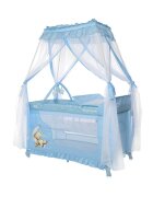 LORELLI Patut pliabil stil baldachin Magic Sleep Blue Moon Sleeping Bear cu 2 nivele usa laterala cu fermoar roti accesorii incluse