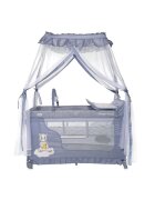 LORELLI Patut pliabil stil baldachin Magic Sleep Cool Grey Hippo cu 2 nivele usa laterala cu fermoar roti accesorii incluse