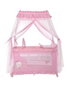 LORELLI Patut pliabil stil baldachin Magic Sleep Mellow Rose Ballerina Bear cu 2 nivele usa laterala cu fermoar roti accesorii incluse