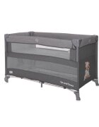LORELLI Patut pliabil Up and Down Cool Grey Bear cu laterala culisanta sistem side-sleeping cu 2 nivele usa laterala cu fermoar saltea si geanta de transport incluse