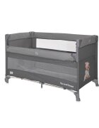 LORELLI Patut pliabil Up and Down Cool Grey Bear cu laterala culisanta sistem side-sleeping cu 2 nivele usa laterala cu fermoar saltea si geanta de transport incluse