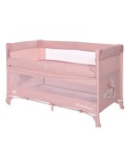 LORELLI Patut pliabil Up and Down Mellow Rose Sleeping Animals cu laterala culisanta sistem side-sleeping cu 2 nivele usa laterala cu fermoar saltea si geanta de transport incluse