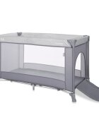 LORELLI Patut Torino 1 nivel Grey Striped Elements pliabil usa laterala cu fermoar roti cu sistem de blocare saltea si geanta de transport incluse