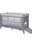 LORELLI Patut Torino Grey Striped Elements pliabil cu 2 nivele usita cu fermoar eori cu sistem de blocare salteluta si geanta de transport incluse