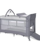 LORELLI Patut Torino Plus Grey Striped Elements pliabil cu 2 nivele roti cu sistem de blocare masuta de infasat accesorii incluse