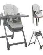LORELLI Scaun de masa inalt pentru copii Chef Grey Leather 3 in 1 reglabil in mutiple pozitii dotat cu roti si suport pentru picioare