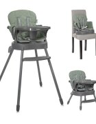 LORELLI Scaun de masa pentru copii Siesta Green Leather 3 in 1 cu suport pentru picioare tavita detasabila si centuri de siguranta