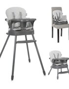 LORELLI Scaun de masa pentru copii Siesta Grey Leather 3 in 1 cu suport pentru picioare tavita detasabila si centuri de siguranta