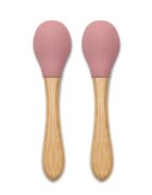 LORELLI Set 2 lingurite din silicon si bambus Pink forma ergonomica