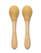 LORELLI Set 2 lingurite din silicon si bambus Yellow forma ergonomica