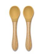 LORELLI Set 2 lingurite din silicon si bambus Yellow forma ergonomica