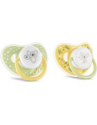 LORELLI Set 2 suzete din silicon moale cu capac si tetina rotunda 6 luni+ Yellow Green
