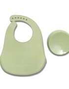 LORELLI Set de hranire din silicon natural contine bol cu vacuum si baveta 6 luni+ Fresh Green