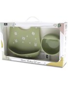 LORELLI Set de hranire din silicon natural contine bol cu vacuum si baveta 6 luni+ Fresh Green