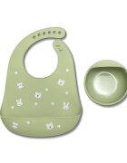LORELLI Set de hranire din silicon natural contine bol cu vacuum si baveta 6 luni+ Fresh Green