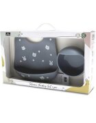 LORELLI Set de hranire din silicon natural contine bol cu vacuum si baveta 6 luni+ Grey